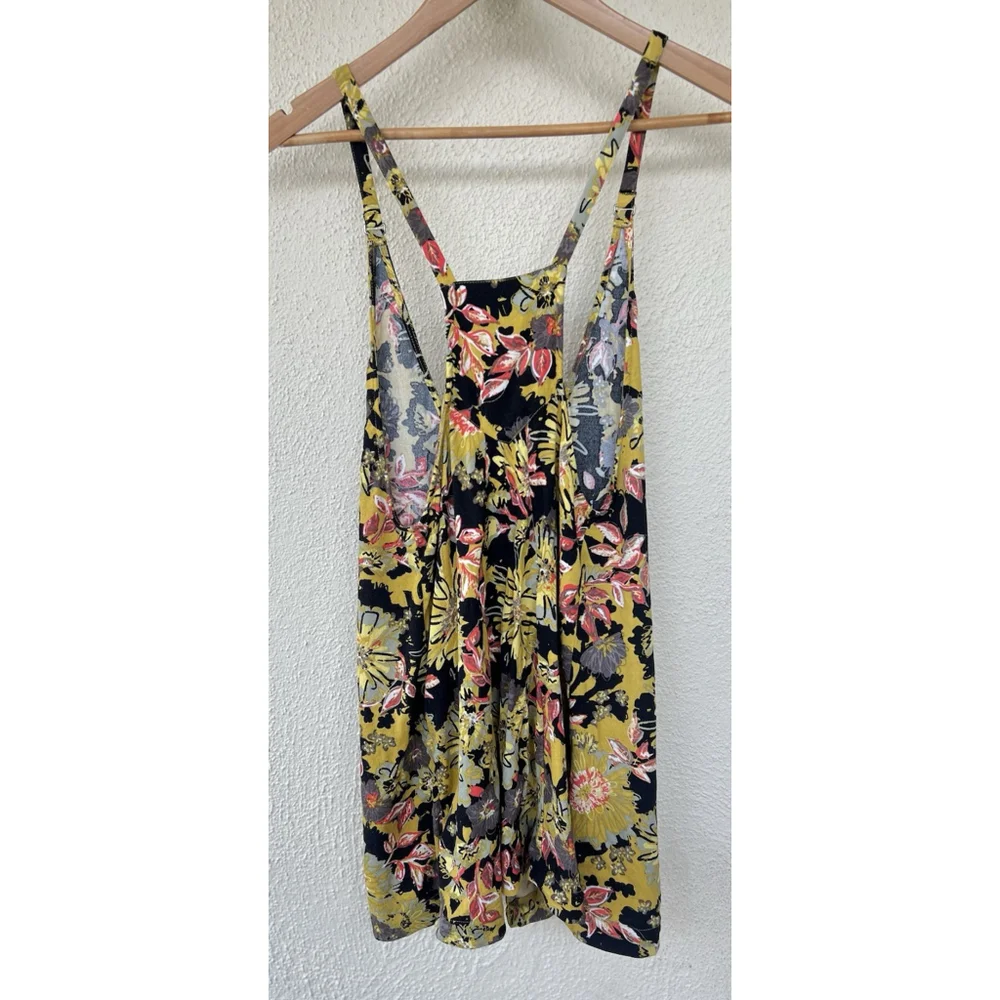 Free People Jump Jive Floral Mini Dress 4 V-Neck Sunflower Combo Boho Festival